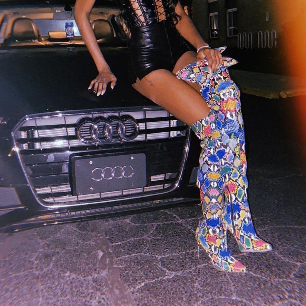 Thigh high snake skin multi color Steve madden boots